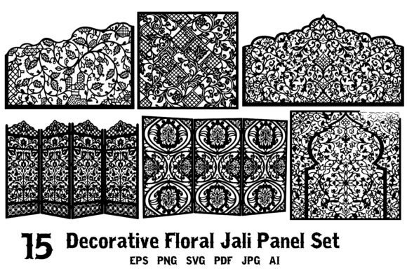 15 Decorative Floral Jali Panel Set: Graphics & Illustrations