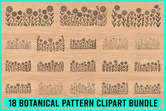 18 Botanical Floral Pattern Clipart Set: Graphics & Illustrations
