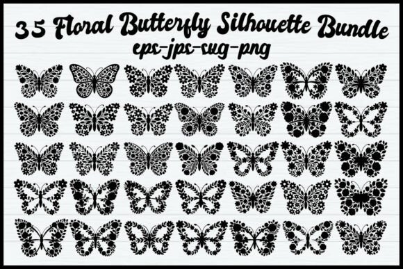 35 Floral Butterfly Silhouette Bundle: Graphics for Illustrations