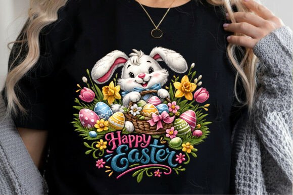 Bunny Eggs Floral Happy Easter PNG Graphics
