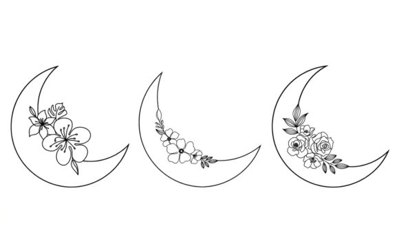Crescent Moon Floral Line SVG Set: Premium Graphics and Freebies