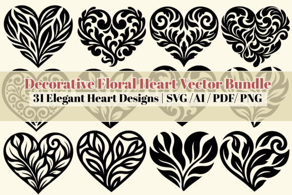 Decorative Floral Heart Vector 31 Svg: Premium Graphics & Illustrations