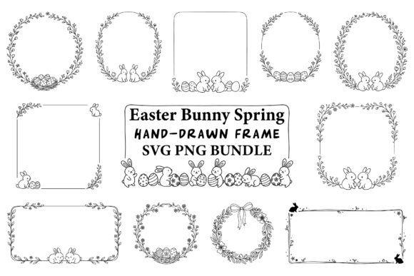 Easter Floral Line Art Frame SVG Set: Graphics & Illustrations