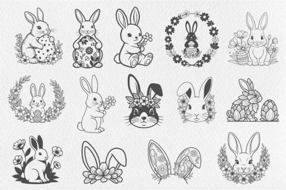 Easter Spring Cute Bunny Floral SVG PNG Graphics & Illustrations