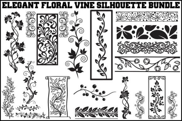 Elegant Floral Vine Silhouette Bundle: Graphics & Illustrations