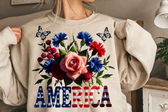 Faux Yarn USA Floral Coquette Shirt PNG Graphics