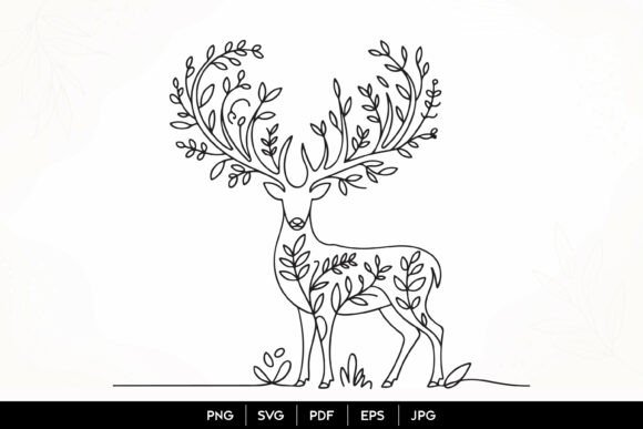 Floral Deer Line Art SVG for Modern Graphics and Illustrations