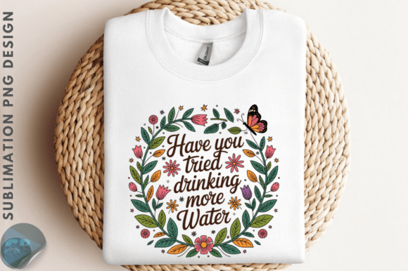 Floral Drink More Water Quote PNG Design: Graphics & Illustrations