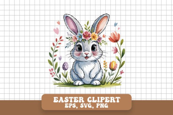 Floral Easter Bunny Cute Spring Rabbit Graphics & Illustrations