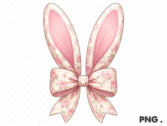 Floral Easter Bunny Ears Bow PNG Graphics and Illustrations Review