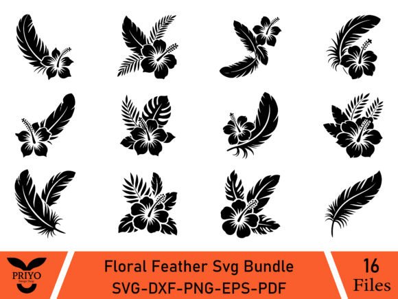 Floral Feather SVG Bundle: Elegant Illustrations & Graphics