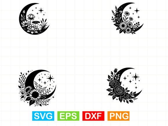 Floral Moon SVG Boho Crescent Moon Svg Graphics & Illustrations