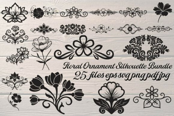 Floral Ornament Silhouette Bundle: Graphics & Illustrations
