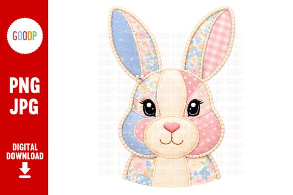 Floral Patchwork Easter Bunny PNG: Graphics & Illustrations
