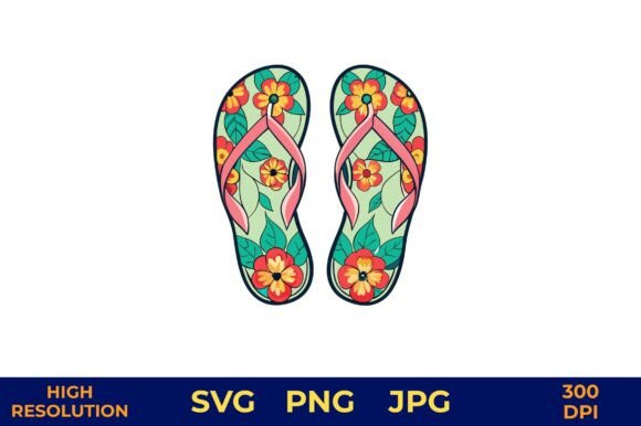 Floral Print Flip Flops Vector Design for Graphics and Illustrations