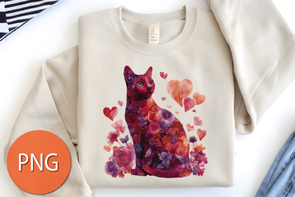 Floral Valentine Cat Png Valentines PNG Graphics