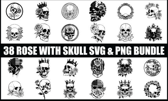 Rose Skull SVG PNG Bundle: Floral Skull Graphics