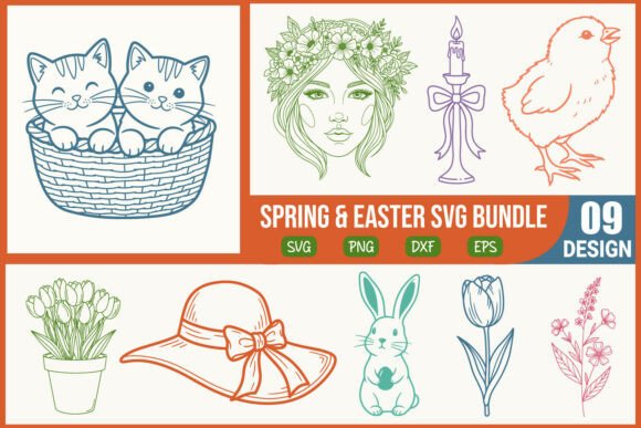 Spring SVG & Easter PNG Graphics: Floral Bunny Cat Illustrations