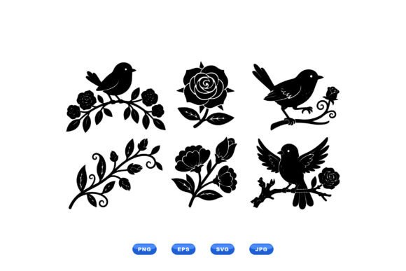 Vintage Bird Floral Clipart: Elegant Graphics & Illustrations